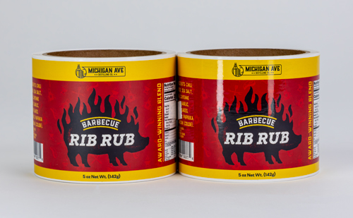 Two barbeque rib rub label rolls