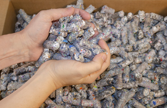 Power pellets made from label waste